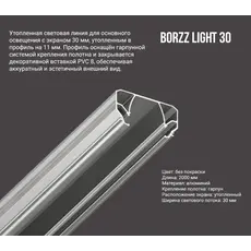 Профиль BORZZ LIGHT 30 (ПФ-3649) Световые линии 3 см. FLEXY, 2м